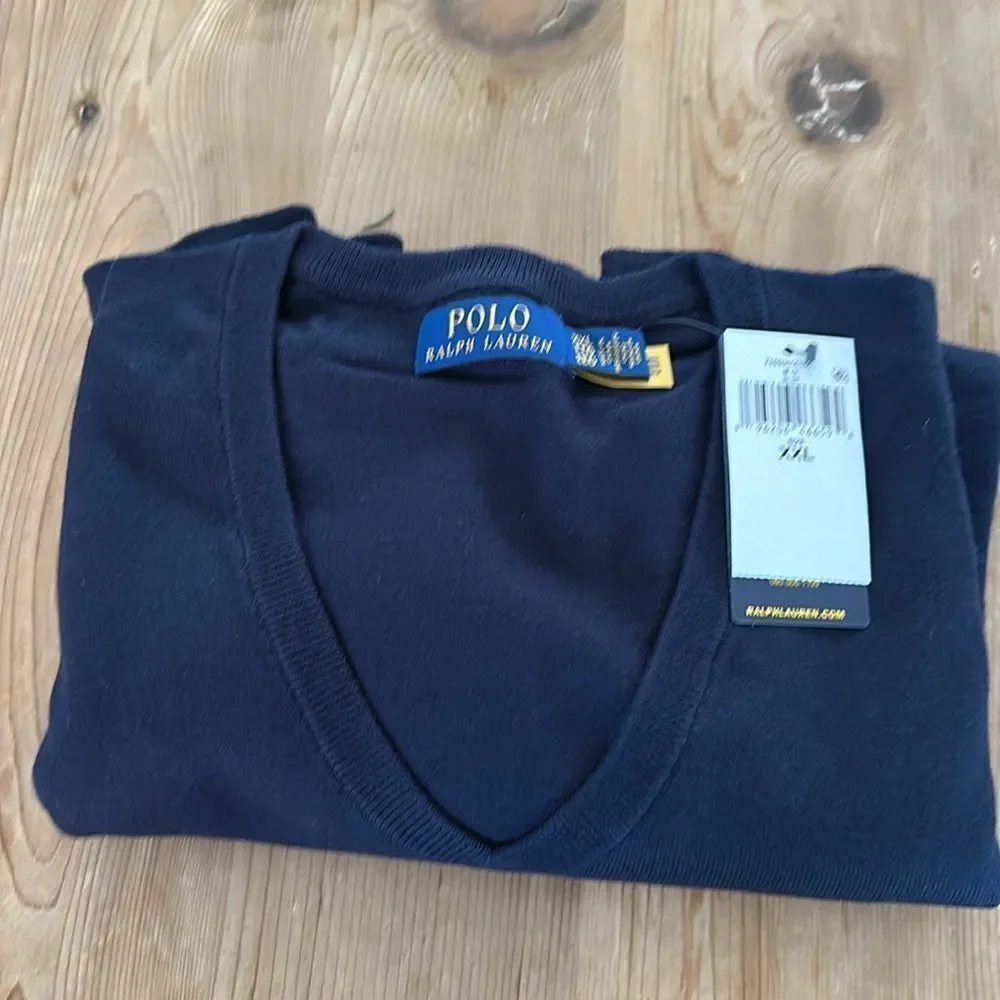 POLO RALPH LAUREN Men's Cotton V-Neck Sweater Navy NEW with tag XXL